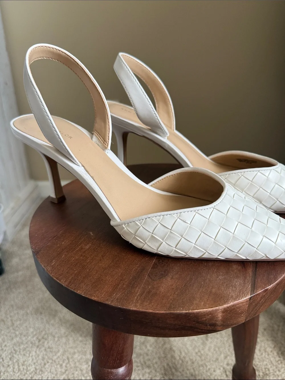 Women’s White Woven Pointed Slingback Flats